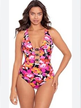Miracle Kids Floral One-Piece Swimsuit - Pink, Orange, Black